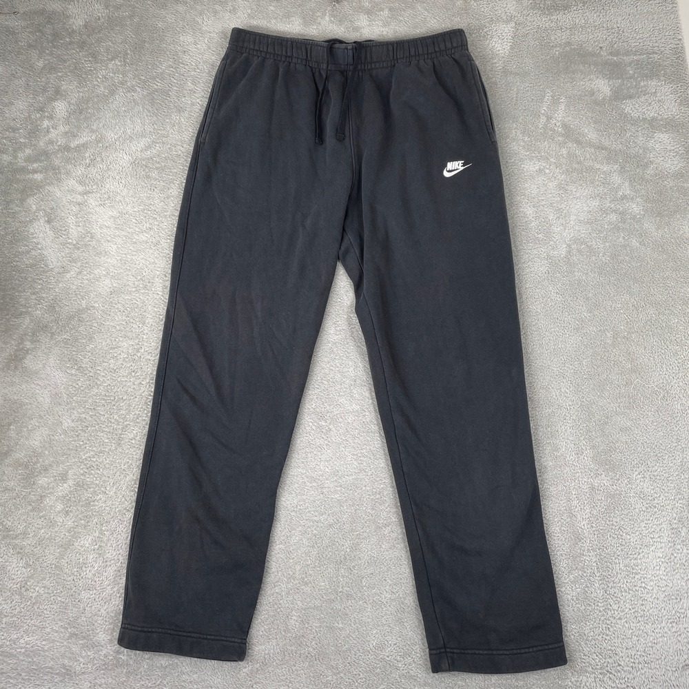 Nike Sweatpants Mens XL Black Embroidered Swoosh Fleece Open Bottom Lounge